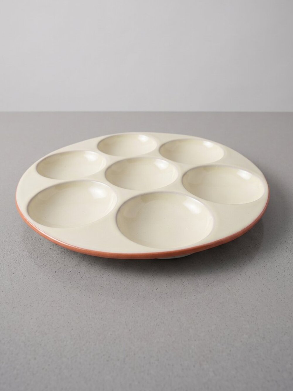 Molde Portugal Cream Ceramic Divided Serving Tray 13.5” Round 7 Section Tapas Di